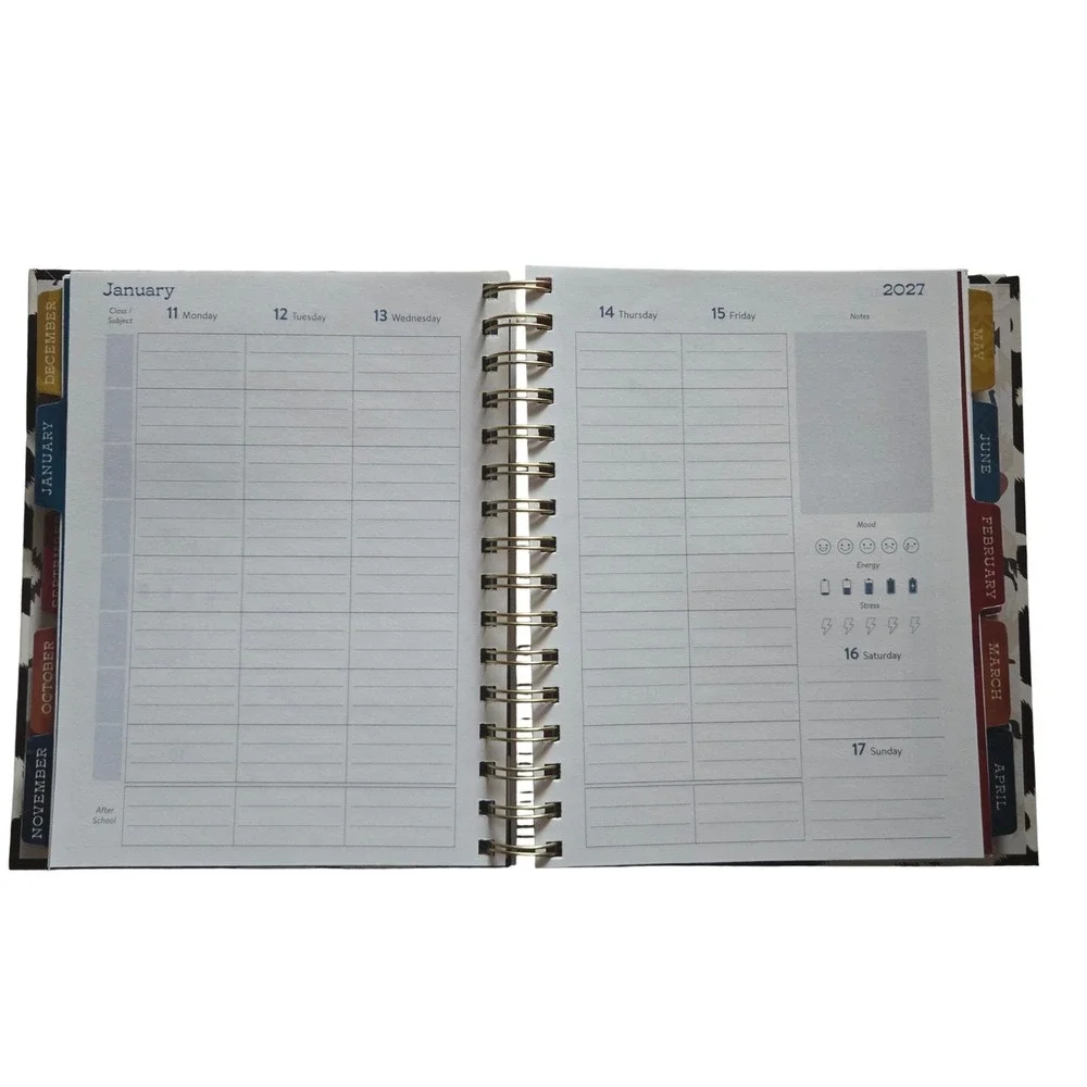 Pulsar Student Planner Unisex 7.25x8.25 Black White New Cow Print 2026-2027 July